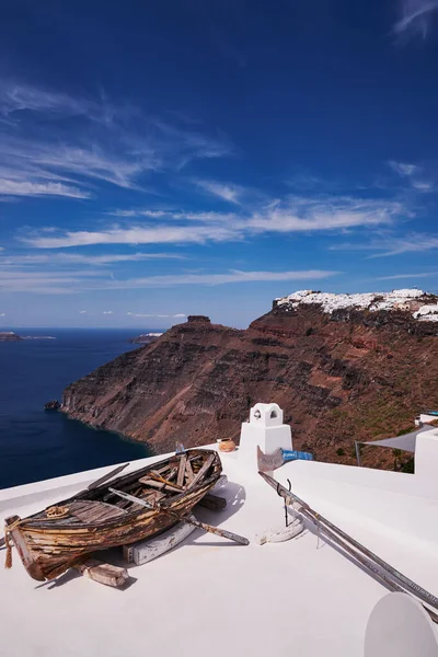 Vista Aérea Panorâmica Vila Imerovigli Rocha Skaros Ilha Santorini Grécia — Fotografia de Stock