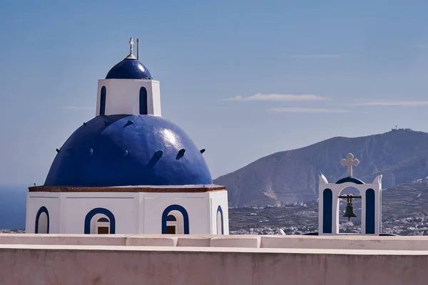 Santo Convento San Nikolaos Con Cúpula Azul Pueblo Imerovigli Santorini — Foto de Stock