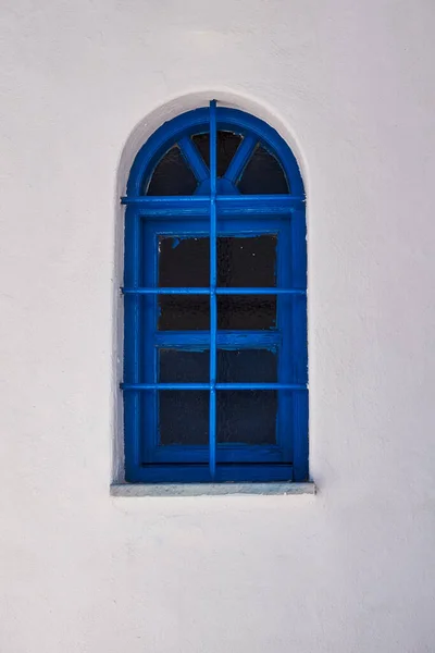 Ventana Azul Del Santo Convento San Nikolaos Pueblo Imerovigli Santorini —  Fotos de Stock