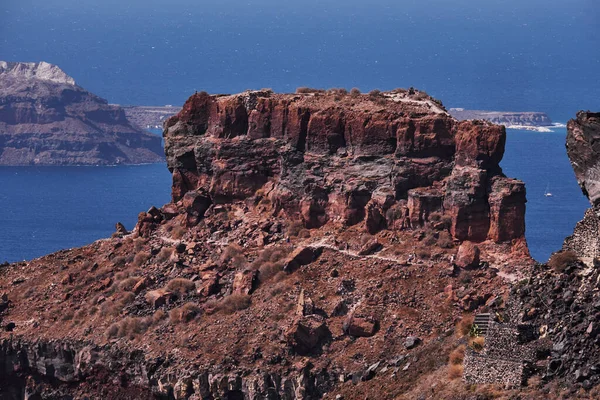 Vue Aérienne Panoramique Rocher Imerovigli Skaros Île Santorin Grèce Falaises — Photo