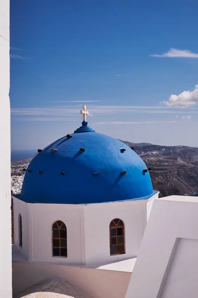 Anastasis Templom Kék Kupolájával Tornyával Imerovigli Faluban Santorini Görögország — Stock Fotó