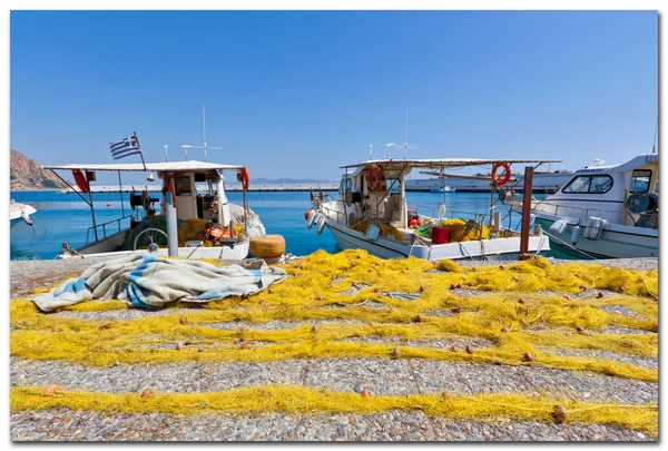 Na Krecie, agia galini łodzie rybackie — Zdjęcie stockowe