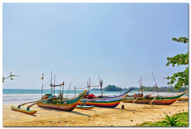 avuç içi ve balıkçı tekneleri sri-Lanka, welligama bakir tropik sahil