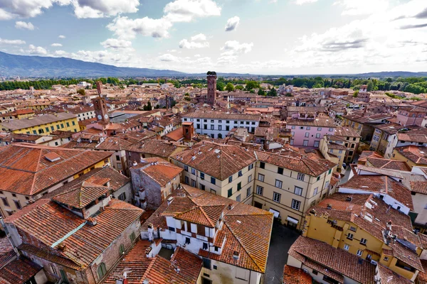 Uitzicht over Italiaanse stad lucca met typische terracotta daken — Stockfoto