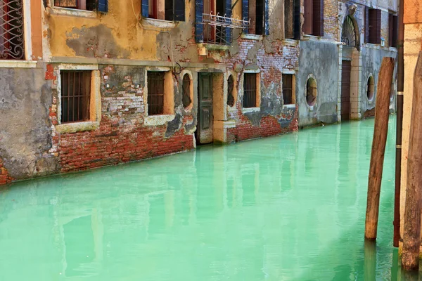 Grönt vatten i en venetiansk kanal — Stockfoto