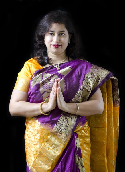 The Indian Woman Greeting — Stock Photo, Image