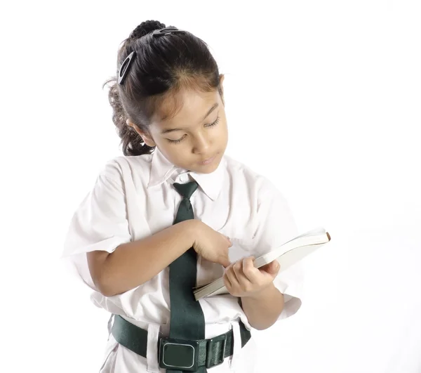 Uma menina no vestido da escola — Fotografia de Stock