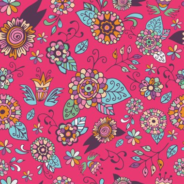 Pembe arka planda kusursuz çiçek deseni