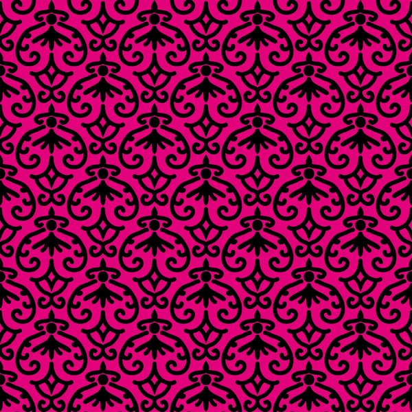 Patrón sin costura con ornamento negro sobre fondo rosa — Vector de stock