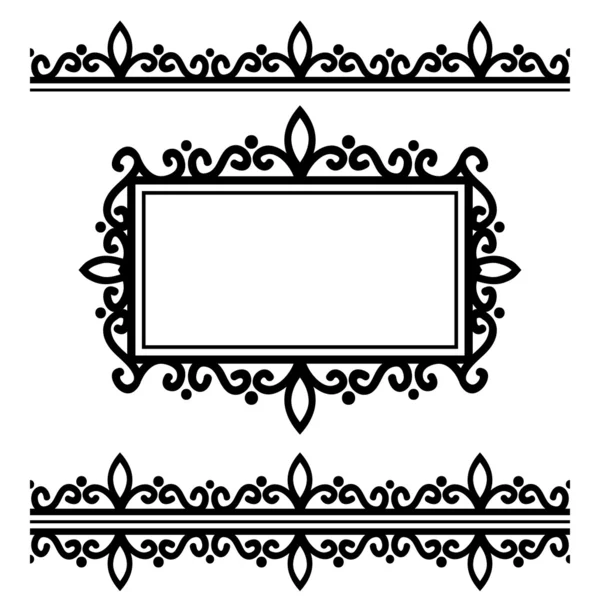 Set Of Design Elements - 2 Borders and Ornate Frame — Stock Vector