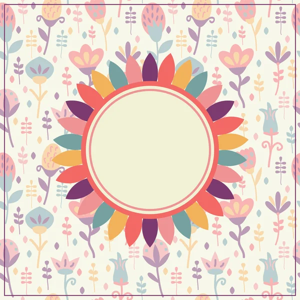 Card With Cute Floral Seamless Pattern And Frame For Your Text — Stock Vector