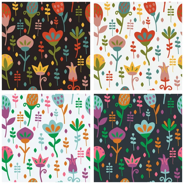 Conjunto de 4 lindos patrones florales sin costura — Archivo Imágenes Vectoriales