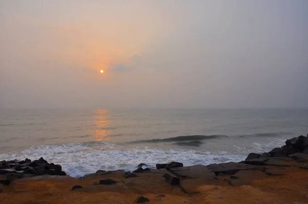 Früh Morgens Fuße Des Indischen Ozeans Pondicherry Tamil Nadu Indien — Stockfoto