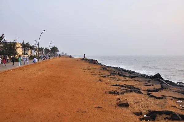 Вид Песчаный Берег Индийского Океана Городе Пондичерри Тамилнад Индия — стоковое фото
