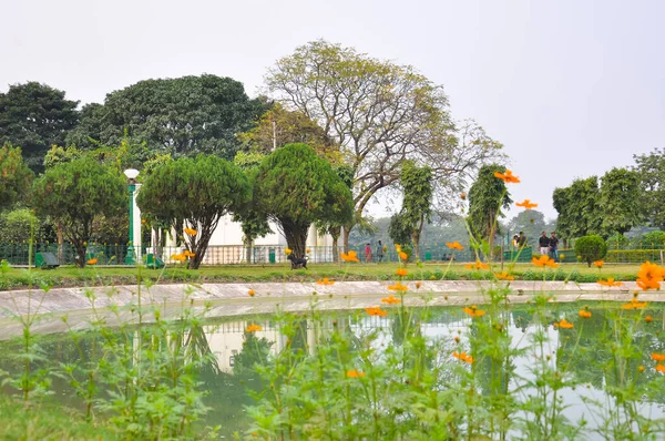 Flowers Front Lake Victoria Memorial Kolkata India — Fotografia de Stock