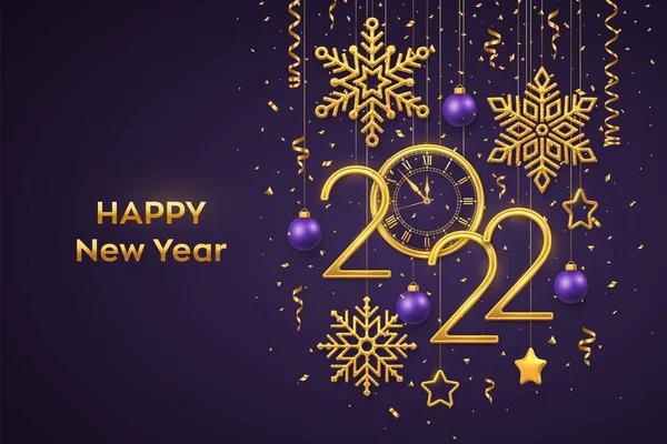 Šťastný Nový Rok2022 Zlatá Metalická Čísla 2022 Hodinky Římskou Číslicí — Stockový vektor