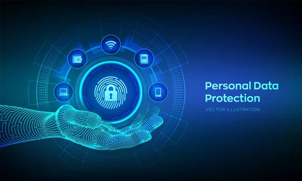 Personal Concepto Negocio Protección Datos Pantalla Virtual Seguridad Cibernética Huella — Archivo Imágenes Vectoriales