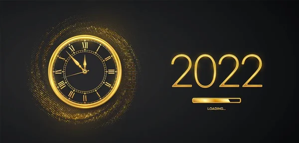 Happy New Year 2022 Golden Metallic Numbers 2022 Gold Watch — Stock Vector
