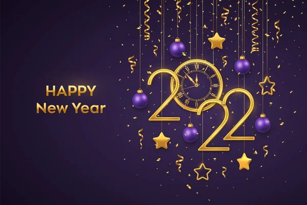 Καλή Χρονιά 2022 Χρυσοί Μεταλλικοί Αριθμοί 2022 Και Ρολόι Ρωμαϊκό — Διανυσματικό Αρχείο