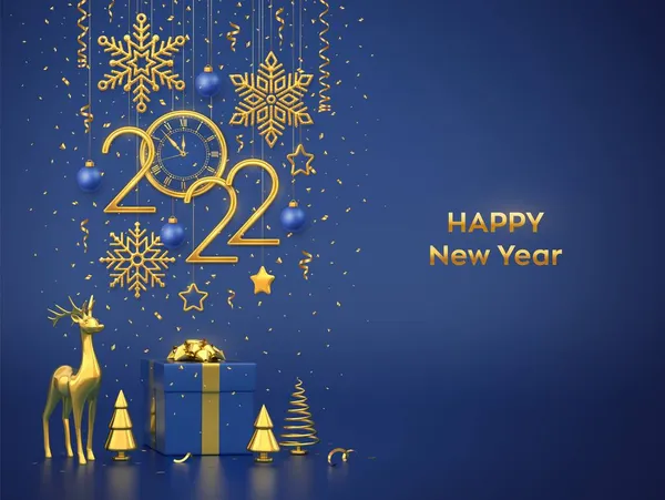 Happy New 2022 Year Gold Metallic Numbers 2022 Watch Roman — Stock Vector