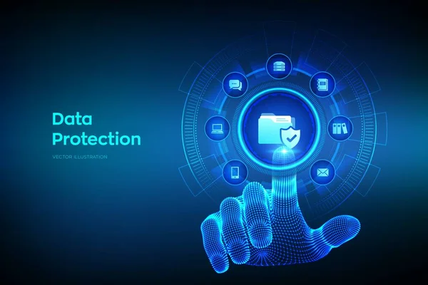 Protección Datos Concepto Seguridad Datos Personales Pantalla Virtual Icono Carpeta — Archivo Imágenes Vectoriales