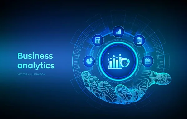 Icono Análisis Datos Empresariales Mano Robótica Concepto Automatización Procesos Robóticos — Archivo Imágenes Vectoriales