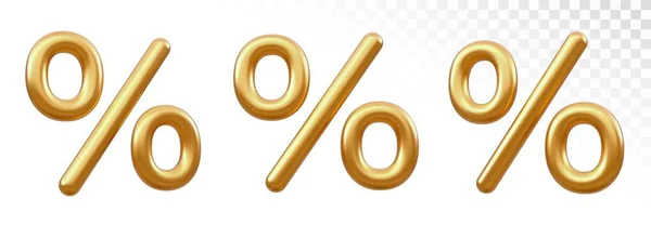 Símbolo Percentual Conjunto Sinal Percentual Dourado Isolado Fundo Transparente Percentagem — Vetor de Stock