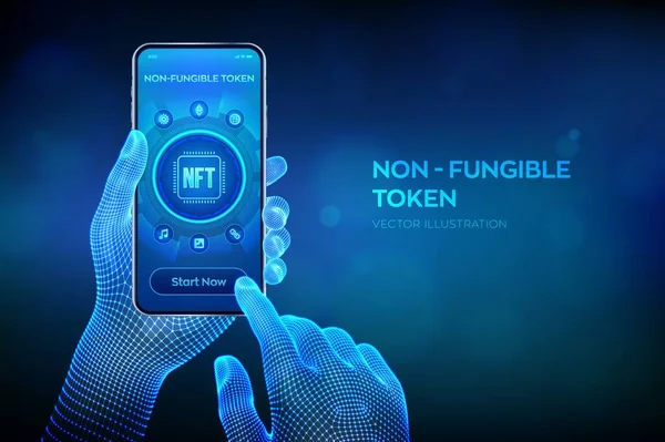 Nft Fungible Token Digital Crypto Art Blockchain Concepto Tecnología Inversión — Vector de stock
