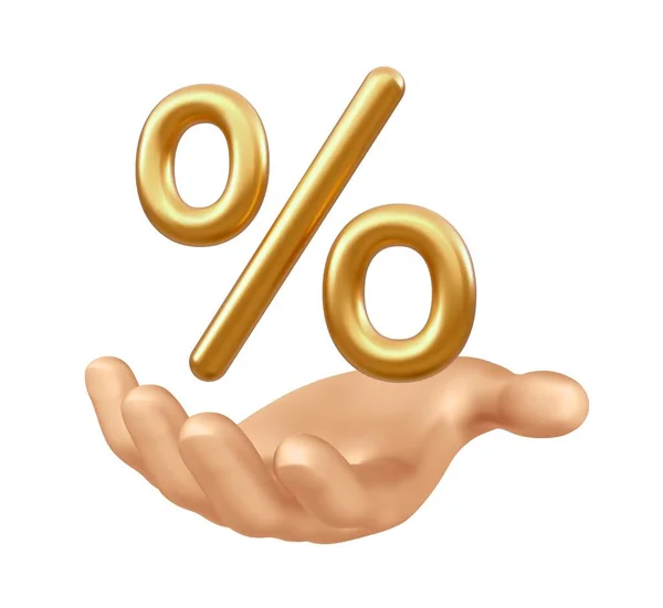 Símbolo Percentual Mão Ícone Percentual Dourado Isolado Fundo Transparente Percentagem — Vetor de Stock