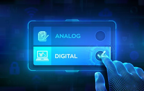 Digital Omvandling Digitalisering Affärsprocesser Och Teknik Analogt Eller Digitalt Valkoncept — Stock vektor