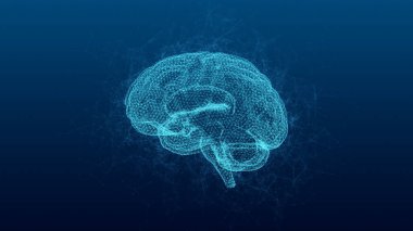 Brain. Low polygonal abstract digital human brain. Neural network. IQ testing, artificial intelligence virtual emulation science technology concept. Brainstorm think idea. 3D illustration