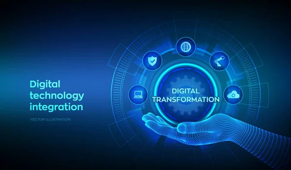 Transformación Digital Concepto Digitalización Procesos Negocio Tecnología Moderna Mano Del — Vector de stock