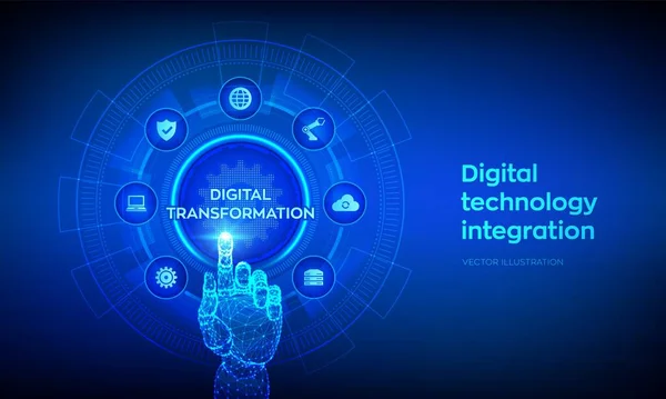 Transformacja Cyfrowa Digitalizacja Procesów Biznesowych Koncepcja Nowoczesnych Technologii Wirtualnym Ekranie — Wektor stockowy