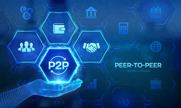 Λογότυπο Peer Peer Στο Χέρι Wireframe P2P Πληρωμής Και Online — Διανυσματικό Αρχείο