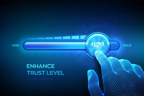 Trust Concept Increasing Confidence Level Wireframe Hand Pulling Maximum Position — Stockvektor