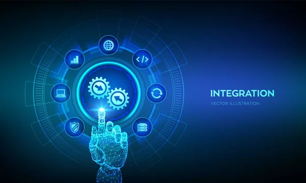 Integration Data System System Integration Concept Virtual Screen Industrial Smart — Stok Vektör
