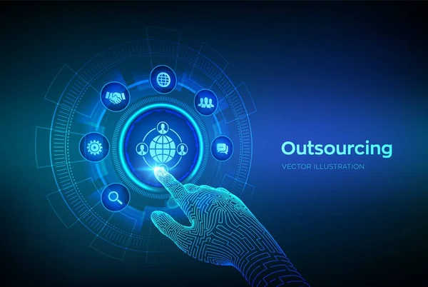 Outsourcing Recursos Humanos Red Social Contratación Global Reclutamiento Global Concepto — Vector de stock