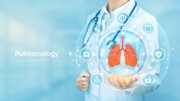 Pulmonology Medicine Concept Respiratory System Examination Treatment Doctor Holding Hand — Archivo Imágenes Vectoriales