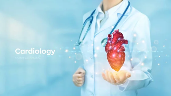 Cardiology Medicine Concept Diagnostics Treatment Heart Disease Myocardial Infarction Doctor - Stok Vektor