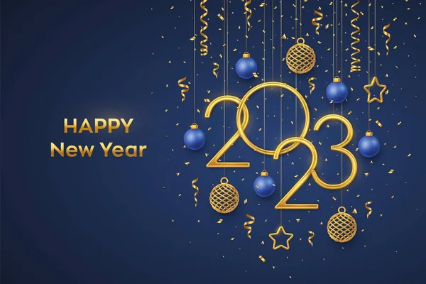 Καλή Χρονιά 2023 Κρεμαστά Χρυσά Μεταλλικά Νούμερα 2023 Λαμπερά Μεταλλικά — Διανυσματικό Αρχείο