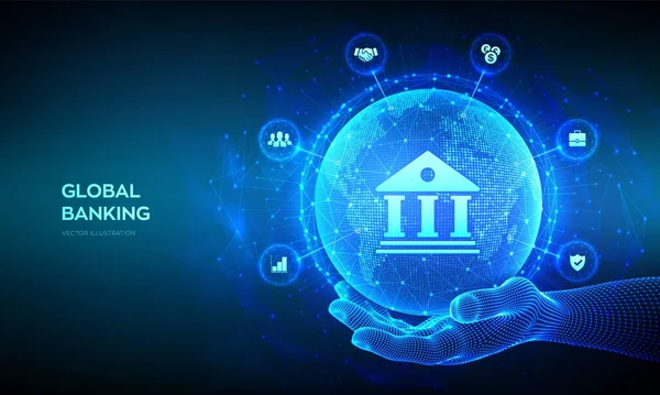 Bankwesen Finanz Und Bankennetzwerke Globale Internetverbindung Für Unternehmen Finanztechnologie Digitales — Stockvektor