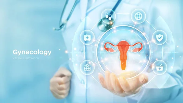 Concepto Médico Ginecológico Salud Mujer Doctor Sosteniendo Mano Holograma Del — Archivo Imágenes Vectoriales