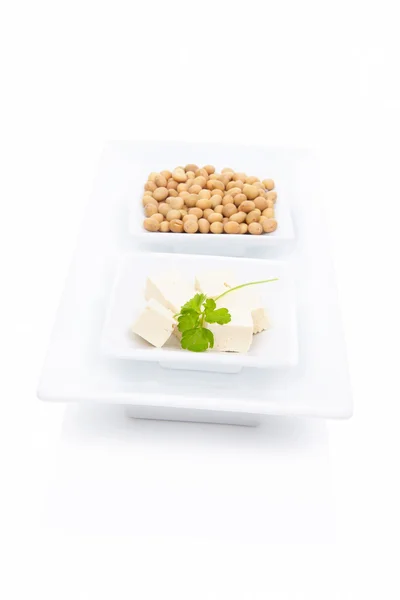 Tofu and soybeans. — Stock Photo, Image