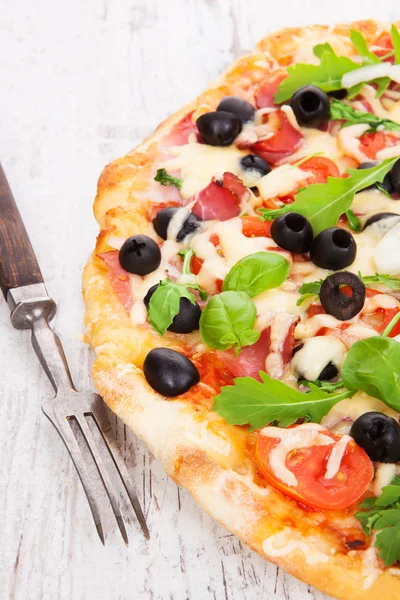 Leckere Pizza Hintergrund. — Stockfoto