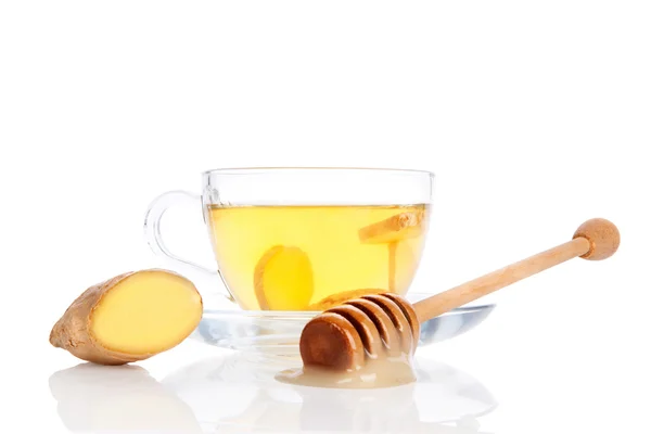 Xícara de chá de gengibre com mel isolado . — Fotografia de Stock