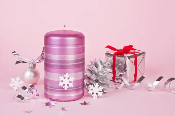 Silver och rosa jul bakgrund. — Stockfoto