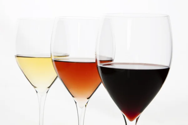 Three colors of wine. Red, rose and white. — Stock Photo, Image