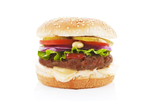 Hamburger απομονωμένο σε λευκό. — Φωτογραφία Αρχείου