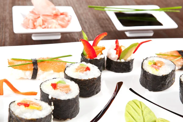 Luxurious sushi plate close up. — Stock Photo, Image