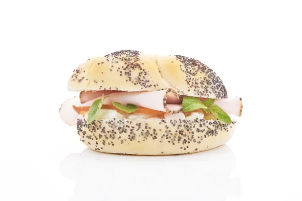 Poppy seed bun ham sandwich. — Stock Photo, Image